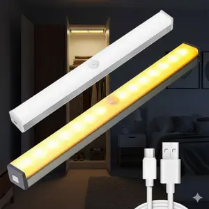 Smart LED Motion Sensor Light Bar USB Rechargeable Magnetic Dimmable Long-Lasting Brightness Night Light Stick Easy Installation No Drilling Energy Saving Eco-Friendly Home Lighting for Closet Stairs Cabinet Kitchen Garden Wardrobe Interior LED Lights