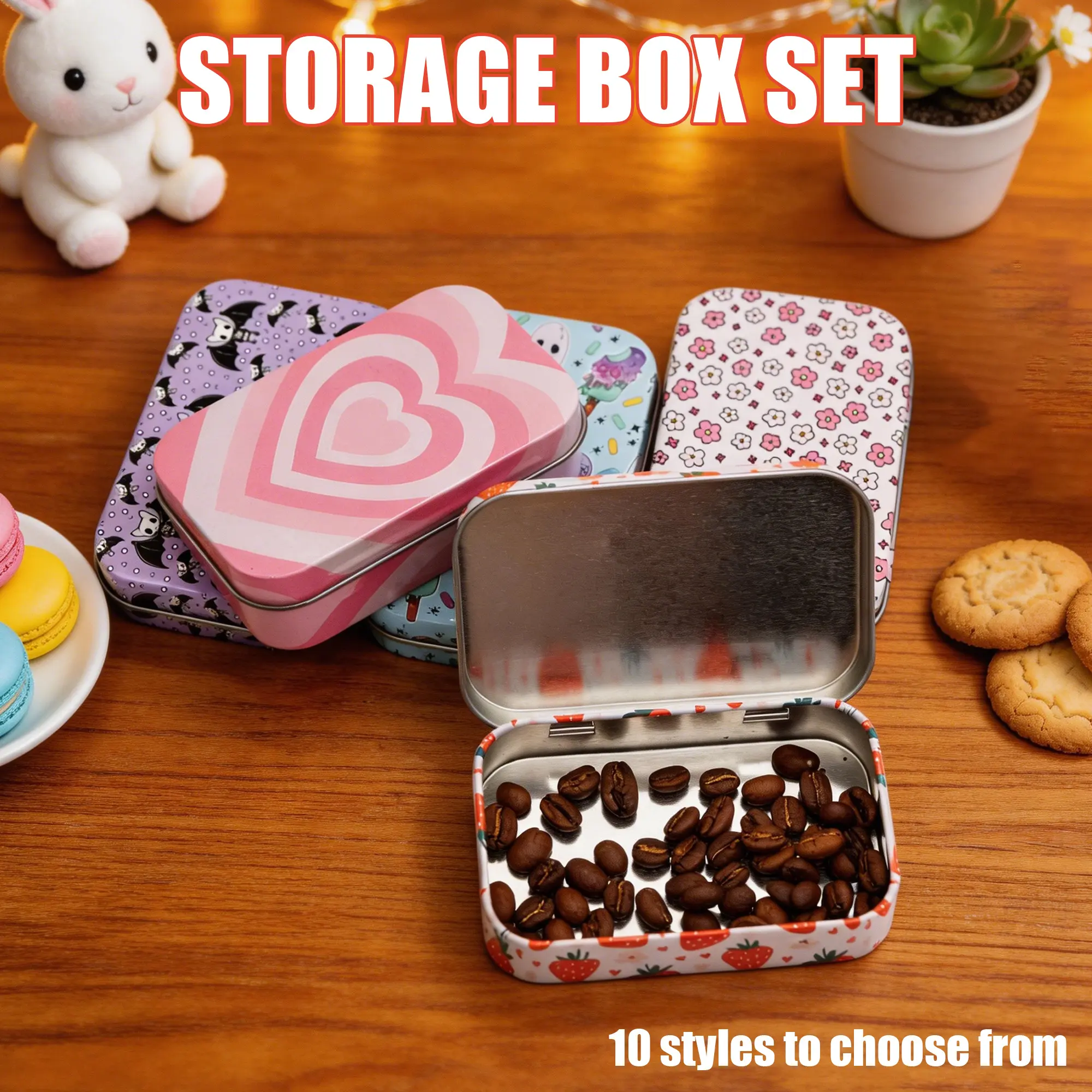 5pcs Small Size Tinplate Modern Rectangle Metal Storage Boxes with Lid & Pocket - Dustproof, Multi-Functional, Easy-to-Carry Home Organizers - Ideal Gift for Friends