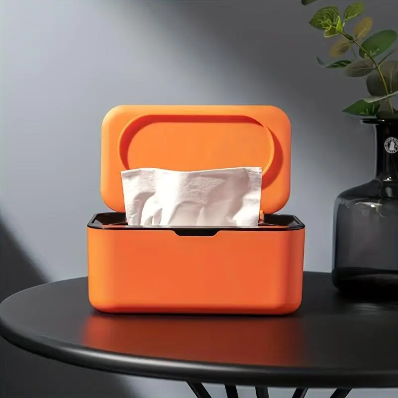 Sleek Orange Tabletop Wipes Dispenser - Sealed, Stylish Organizer for Youngsters Wipes, Unscented Wipes with Easy-Access Lid, Perfect for Home & Office Cleanliness, Wipes Holder