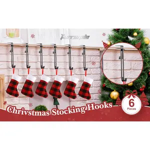 6 Pieces Christmas Stocking Hooks Adjustable Stocking Hangers Non-Slip Safety