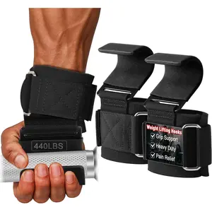 Weight Lifting Hooks (Pair) - Heavy Duty Lifting Wrist Straps, Hand Grip Support for Deadlifts, Pull Ups, Shrugs, Weightlifting Hooks Gym Gloves for Men and Women