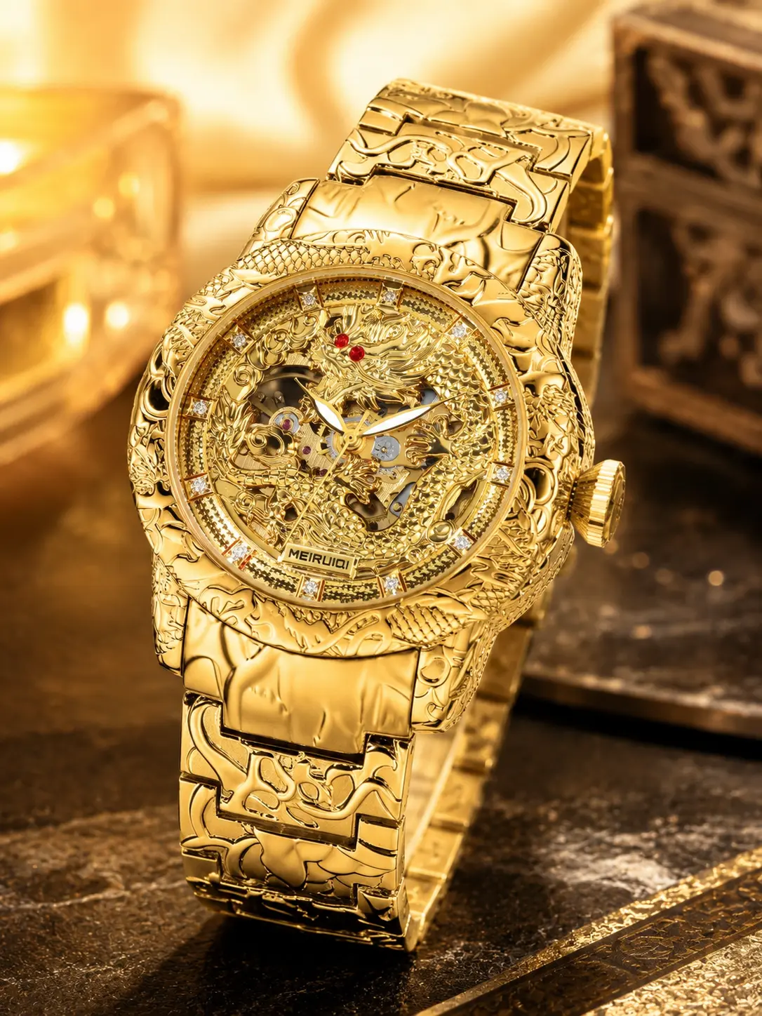 Men's Personalized Hollow Fashion Waterproof Trending Golden Dragon Fully Automatic Mechanical Watch