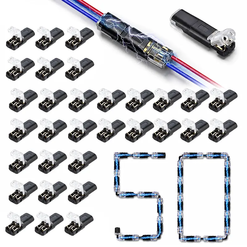 2-Pin Locking Buckle Nylon Quick Plastic Wire Connectors - Flame-Retardant Multipurpose Picks for 100 LED Light Connectors, Speakers, Vehicles Emergency Repair Wiring, Light Fixtures, 22–18 Awg Wires, Audio Equipment, Automotive Home Wiring, Copper, Bulk,
