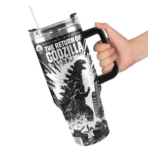 Kaiju Inspired 40oz Tumbler, Double Wall Vacuum Insulated Stainless Steel Travel Mug with Handle, Straw & Leakproof Rotating Lid