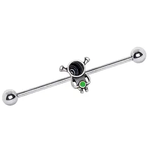 Alien Extraterrestrial UFO Industrial Barbell - Stainless Steel