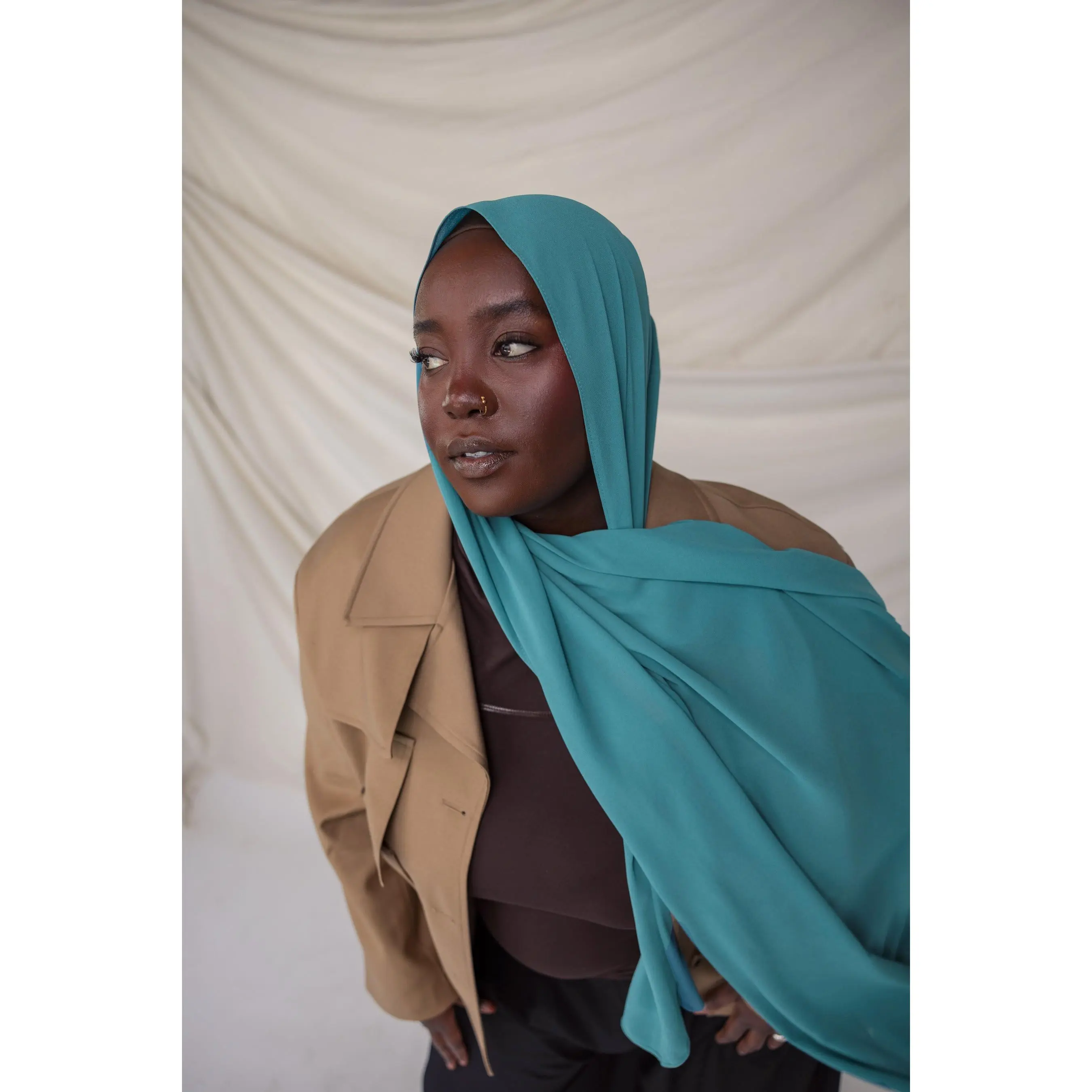 VELA Celestite Teal Signature Chiffon Hijab - A Lightweight, Ethical, and Sustainable Scarf for Women, Scarfs