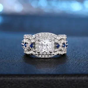 Luxury 3-Piece Square Zirconia Ring Set - 4-Prong Stackable Design For Women, Elegant Mid Finger Jewelry