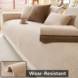 Fashionable Minimalist Striped Design Solid-Color Sofa Cover, Chenille Anti-Slip Scratch-Resistant Sofa Slipcover, Dustproof Wrinkle-Resistant Soft Sofa Protector, Pet-Friendly Sofa Cover, Suitable for 1-4 Seater Sofas, All-Season Usable, Machine-Washable