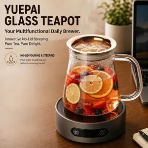 YUEPAI Multifunctional Glass Teapot & Coffee Brewer - Stovetop Safe, No-Lid Easy-Pour Design, Built-in Golden Horse Micro-Mesh Strainer to Keep Out Leaves, Easy-to-Clean Kitchenware