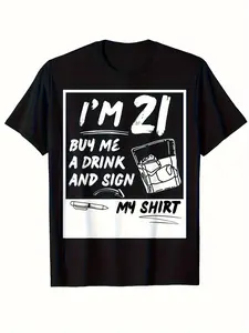 Men'S Humor "I'M a 21.0 inch Bartender Pattern T-Shirt - Stylish Breathable Short Sleeve Top, Suitable for Casual Wear, Parties And Travel - Black, Funny Bartender Shirt