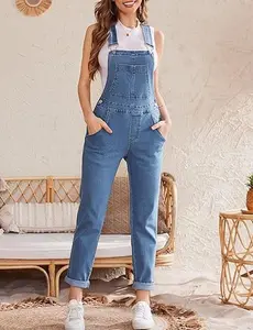 Odefou Women’s Denim Overalls Loose Fit Bib Jumpsuit Multi Color Pants for Back to School Christmas Festival Outfit