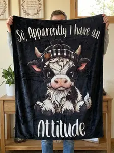Cartoon Cow Flannel Blanket, Soft Warm Throw for Sofa Bed Travel Camping Office Chair, Lightweight Comfortable Gift Home Decor