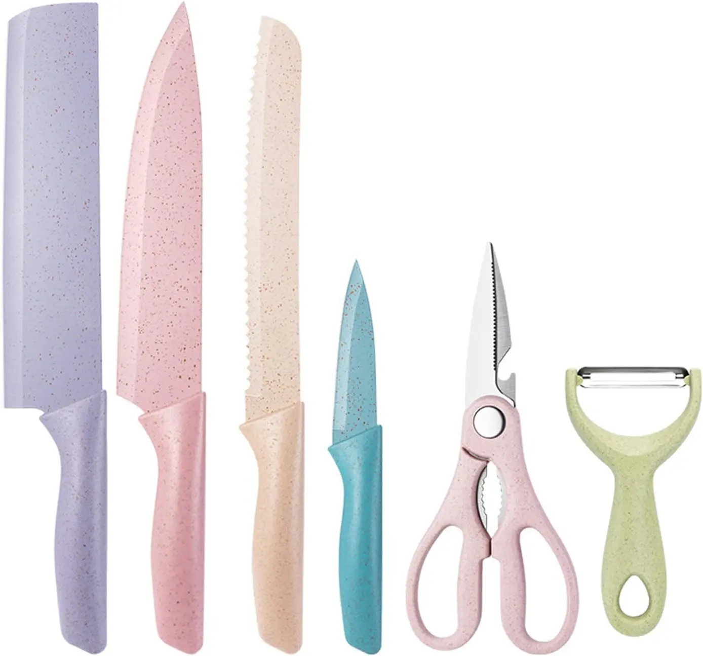 6PCS Colorful Kitchen Knife Set – High Carbon Stainless Steel Blades, Non-Stick Coating, Ergonomic Handle, Portable Cooking Knives with Gift Box
