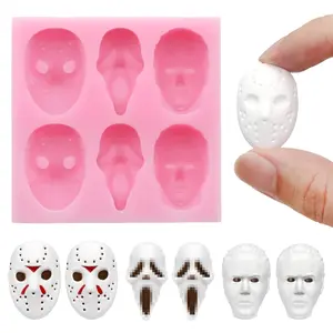 Halloween Chocolate Mold 3D Skull Scary Movie Characters Pink Silicone Molds Halloween Theme Food Grade Chocolate Candy Moulds Homemade Prank Chocolate Mold for Halloween Party Decoration