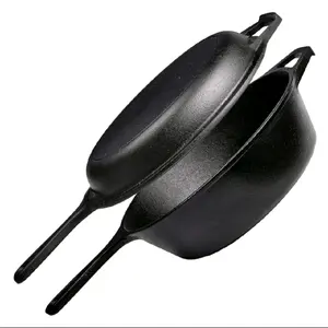 Senmeo Dutch Oven & Skillet Combo,Preseasoned Cast Iron Cookware Set,2-In-1 Multi Cooker - Deep Pot + Frying Pan,Works For Bread, Indoor/Outdoor, Grill, Stovetop And Induction