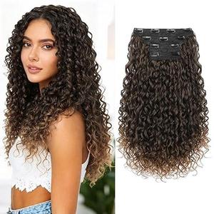 REECHO Protein Silk Afro Kinky Curly Clip-in Hair Extensions Hair Pieces Synthetic No Glue No Gel Add Length Add Volume for Black Women