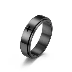 XINCY Titanium Steel Ring Black/Silver/ Golden/Rose Golden Cross Rotatable Ring Ring for Men Daily Wear
