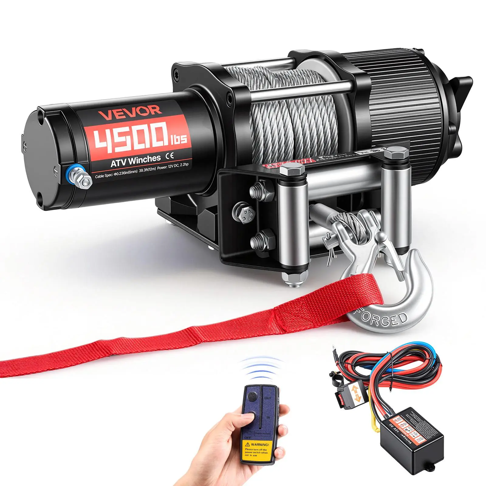 【summerfinds】VEVOR 4500 lbs Electric Winch, 12V DC ATV/UTV Winch with Φ0.24 in x 39.4 ft Steel Wire Rope, Wireless & Wired Remote Control, IP54 Waterproof, Roller Fairlead Mount Plate for Towing ATV UTV Off-Road