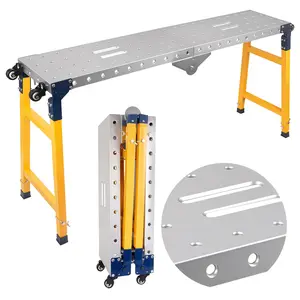 Alloy Steel Multi-Functional Large Work Platform, 1100 lbs Rated Load Capacity, 65"×12" Tabletop, Adjustable Height from 29 to 48 Inches; Foldable Portable Workbench, Anti-Corrosion Ladder Platform with Casters for Easy Moving and Storage