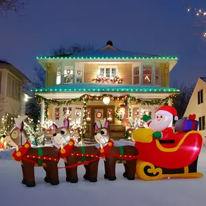 Inflatable Santa Claus and Reindeer Sleigh Toy - 10FT with Built-in LED Lights for Holiday Decoration and Garden Lawn Use