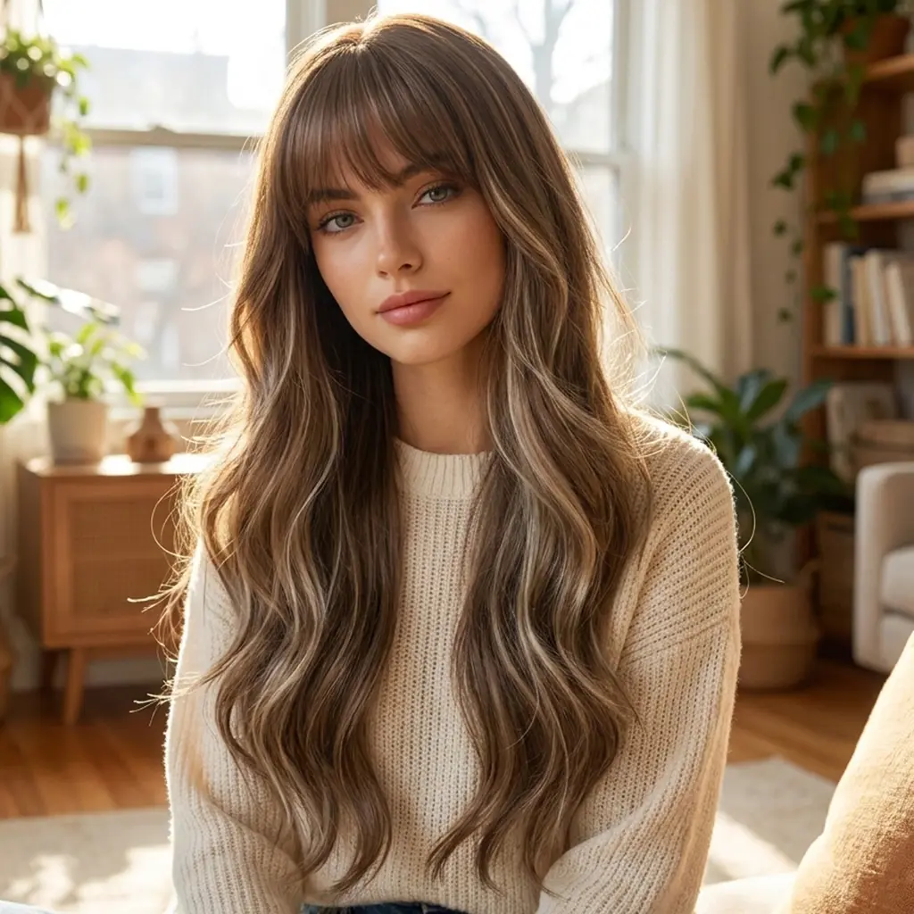 [Brand] 26 Inch Natural Body Wave Synthetic Wig with Blunt Bangs,  Glueless Full Machine Made Heat Resistant Fiber,  Soft Fluffy Natural Looking, Beginner-Friendly  for Daily Use & Party, Great Gift for Women