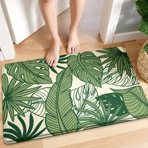 Leaf Pattern Bath Mat, Non-slip Soft Absorbent Bathroom Mat, Washable Rugs, Rectangle Home Decor Floor Mat for Bathroom, Kitchen, Living Room, Hotel, Botanical Area Rugs