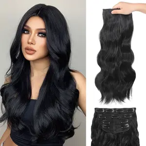 Vijigia Hair Extensions 24inch Synthetic Long Wave Curly Clip in Hair Extensions for Women 4 PCS Natural & Soft & Full Hair Extensions Clip ins Easy to Wear Hair Pieces for Women Blonde & Black Hair Extensions TikTokShopBlackFriday