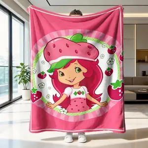 Strawberry Heart Flannel Blanket, Soft and Skin-Friendly, Warm Throw Blanket, Cozy Throw Blanket, Warm Sofa Bedroom Nap Mat, Multi-Scene Use, Classic Style, Made in China