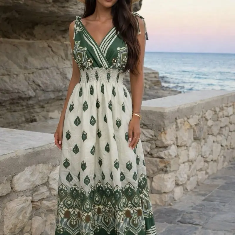 Women's Elegant Maxi Dress with Vibrant Floral Pattern and Adjustable Straps for Casual Elegance Womenswear Summer