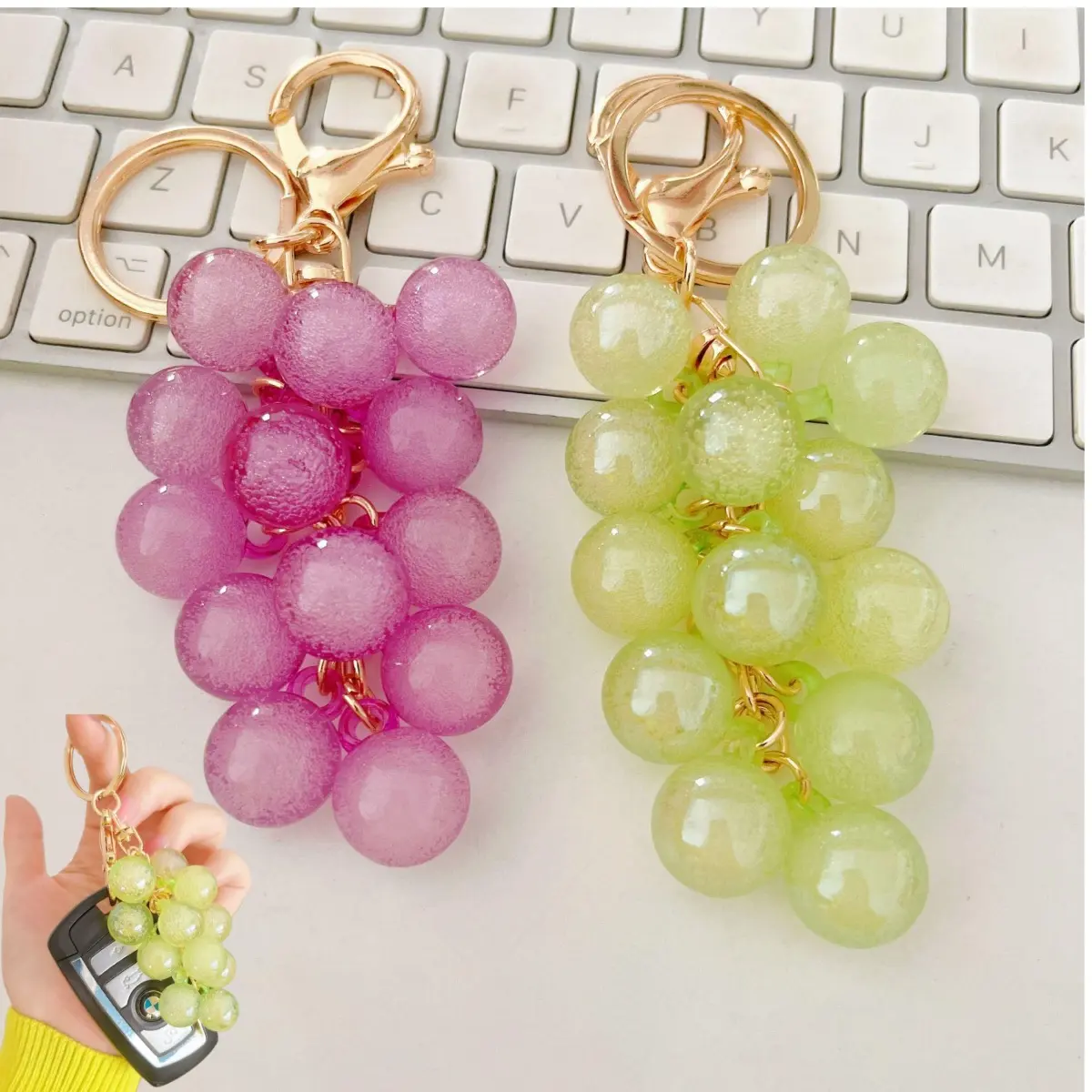 Grape Keychains Sparkly Bag Charm, Bubble Jelly Grape Cluster Keychain, Fruit Car Keychain, Bag Pendant Gift, Fashionable BagKeychain for Women & Girls, Purse Accessories