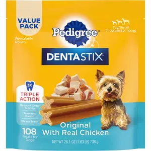 Pedigree Dentastix Small and Toy Breed Dog Treats, Original Flavor, 1.63 lb. Bag (108 Treats)