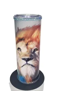 Lion Bling Theme 20oz Skinny Stainless Steel Tumbler – Handmade Sublimated Insulated Coffee Travel Mug with Lid & Straw – Lion Lover Gift