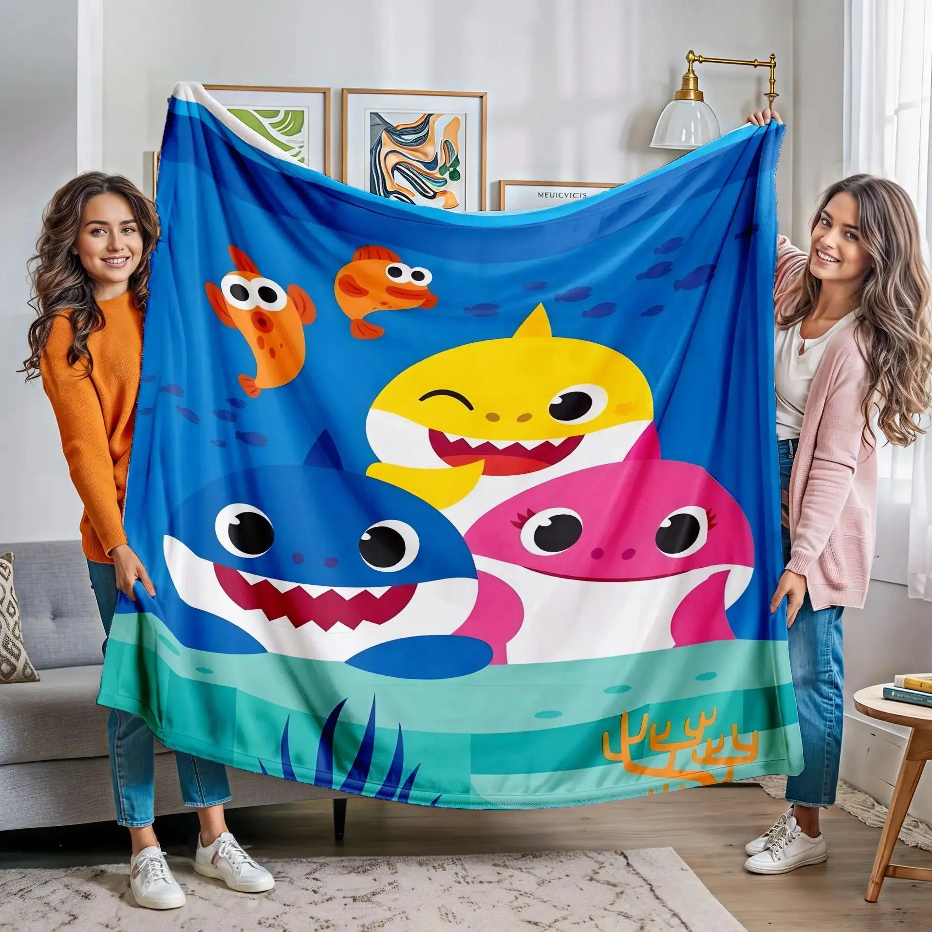 1pc Baby Shark Flannel Blanket - Soft All-Season Kids Throw, Ideal for Sofa Naps & Travel, Cozy Bedding Cover, Christmas & Halloween Gift