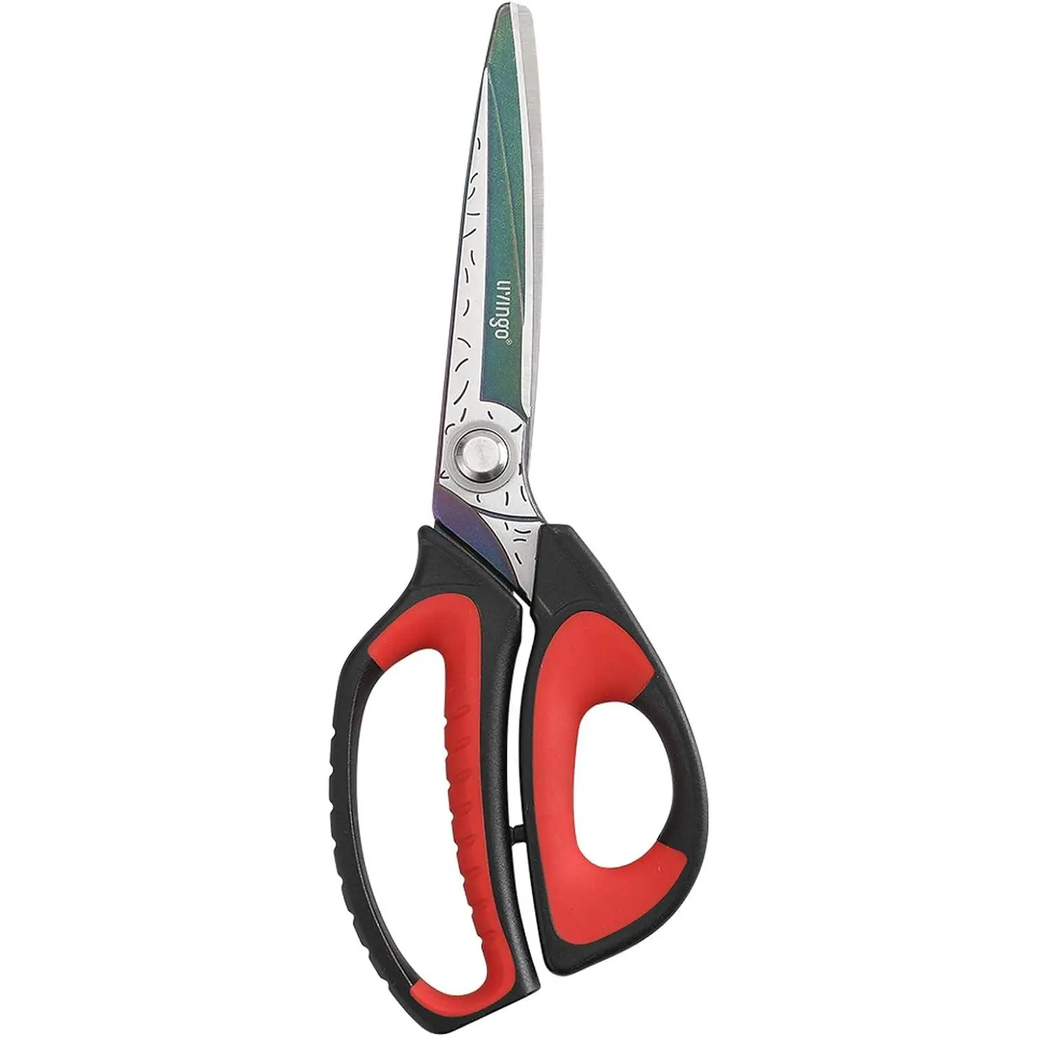 10-in Heavy Duty Multipurpose Scissors - Premium Titanium-Coated Forged Steel Rust-Proof Hand Tool with Ergonomic Ring Design for Gardening, Fabric Cutting, Red/Black Full-Length Scissors