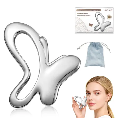 Gua Sha Facial Slimming Massage Tool - Lightweight Gentle Lymphatic Drainage Stick for Daily Use, Jawline Sculpting, Face Neck Care, All Skin Types, Unscented, Glides Along Facial Contours, Post-Cleansing, with Velvet Pouch, Women's Beauty Gifting Item