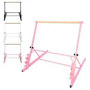 41.30" Pink Adjustable Ballet Barre, 4-Level Height 31.5–39.5", Steel Frame with Solid Wood Bar, Portable Rolling Dance Bar for Kids Adults, Home Ballet Stretching Flexibility Training Equipment