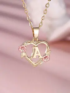 1Pc Exquisite Initial Love Heart Necklace Heart Carved 26 Letter A-Z and Flower Necklace for Women Girls Match Daily Birthday Jewelry Gifts Heart Shaped Necklace Heart Design Necklace