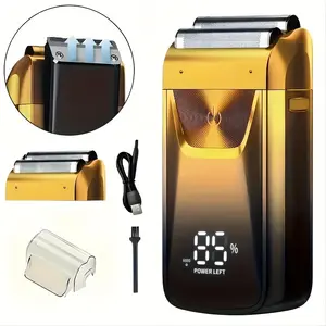 Enclosed Double Foil Razor Men's Electric Razor Hair Removal machine - Portable Head/Face Shaver- USB charging razor, LED digital display, 3-speed adjustable metal texture, a gift for him Stainless Steel