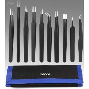 10-Piece ESD Anti-Static Stainless Steel Tweezers Kit - Anti-Corrosion Industrial Hand Tools with 10 Different Tip Styles, Ergonomic Design, Burr-Free Smooth Edges, Portable for Jewelry Making, Detailed Crafting