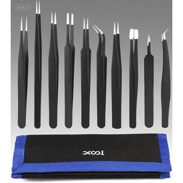 10-Piece ESD Anti-Static Stainless Steel Tweezers Kit - Anti-Corrosion Industrial Hand Tools with 10 Different Tip Styles, Ergonomic Design, Burr-Free Smooth Edges, Portable for Jewelry Making, Detailed Crafting