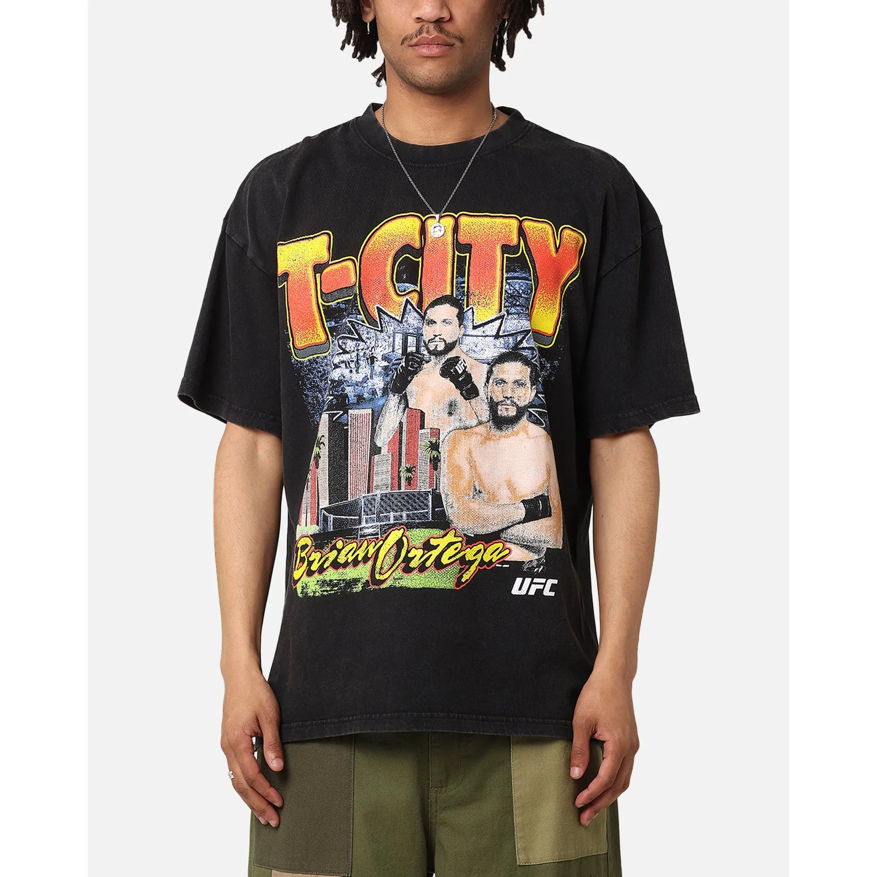 UFC By Culture Kings Brian Ortega T-City Vintage T-Shirt Black Acidwash