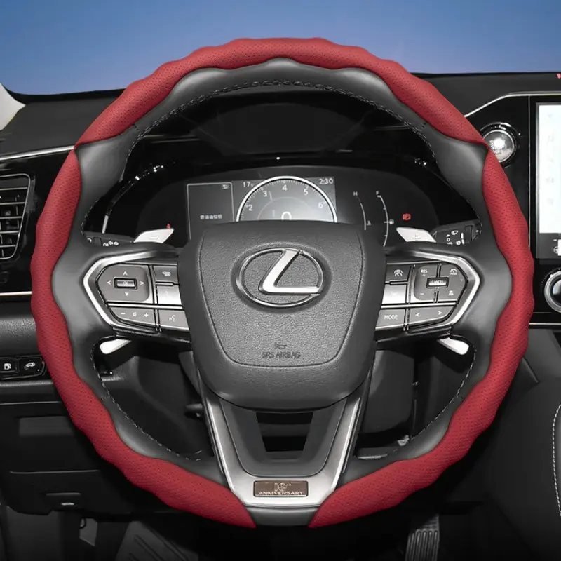 For Lexus Car Steering wheel cover, Auto, Made of breathable PU leather, featuring a segmented snap-fit design and a sporty wave pattern, anti-slip, wear-resistant, All-Season Use, suitable for models such as RX/NX/ES/GX/LBX/UX/IS/RZ/LX/TX/LS/LC/LM