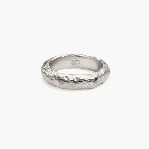 en route Grace Ring in Silver, Textured Hand-Hewn Design with Rugged Uneven Details, Modern Minimal Piece with a Subtle Heirloom Feel, Perfect for Everyday Wear or Layered Silver Styling
