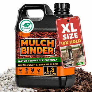 Mulch Binder for Landscaping - 1.3 Gallon Intertek Certified Safe Gravel Binder, Gravel Glue for Landscaping for Rubber Mulch, Pebbles & Stone, Landscape Glue, Water Permeable, Lasts 2