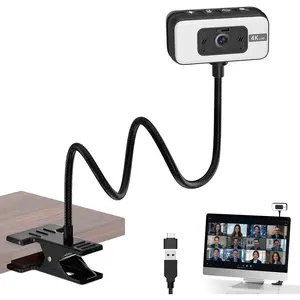 Webcam for PC, 4K Streaming Camera with Light, Web Camera for Desktop/Laptop  Webcam with Microphone, Plug and Play USB Web Cam with Bracket, for Live Streaming, Video Calls, and Meetings