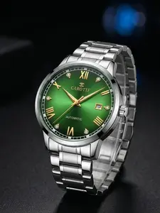 Men's Trendy Silver Steel Band Hollow-out Automatic Mechanical Watch