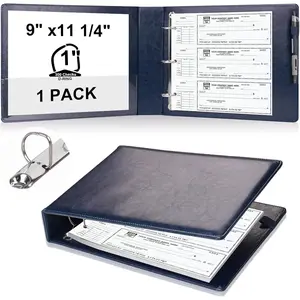 9" x11 1/4" PU Leather 3 Rings Personal Checks Binder for End-Stub Deskbook 3-Ring Binders for Desk Check fit 3 & 9 Holes Checkbook Binder Cover for Business Finances (Not Fit 7 Holes,Navy Blue)