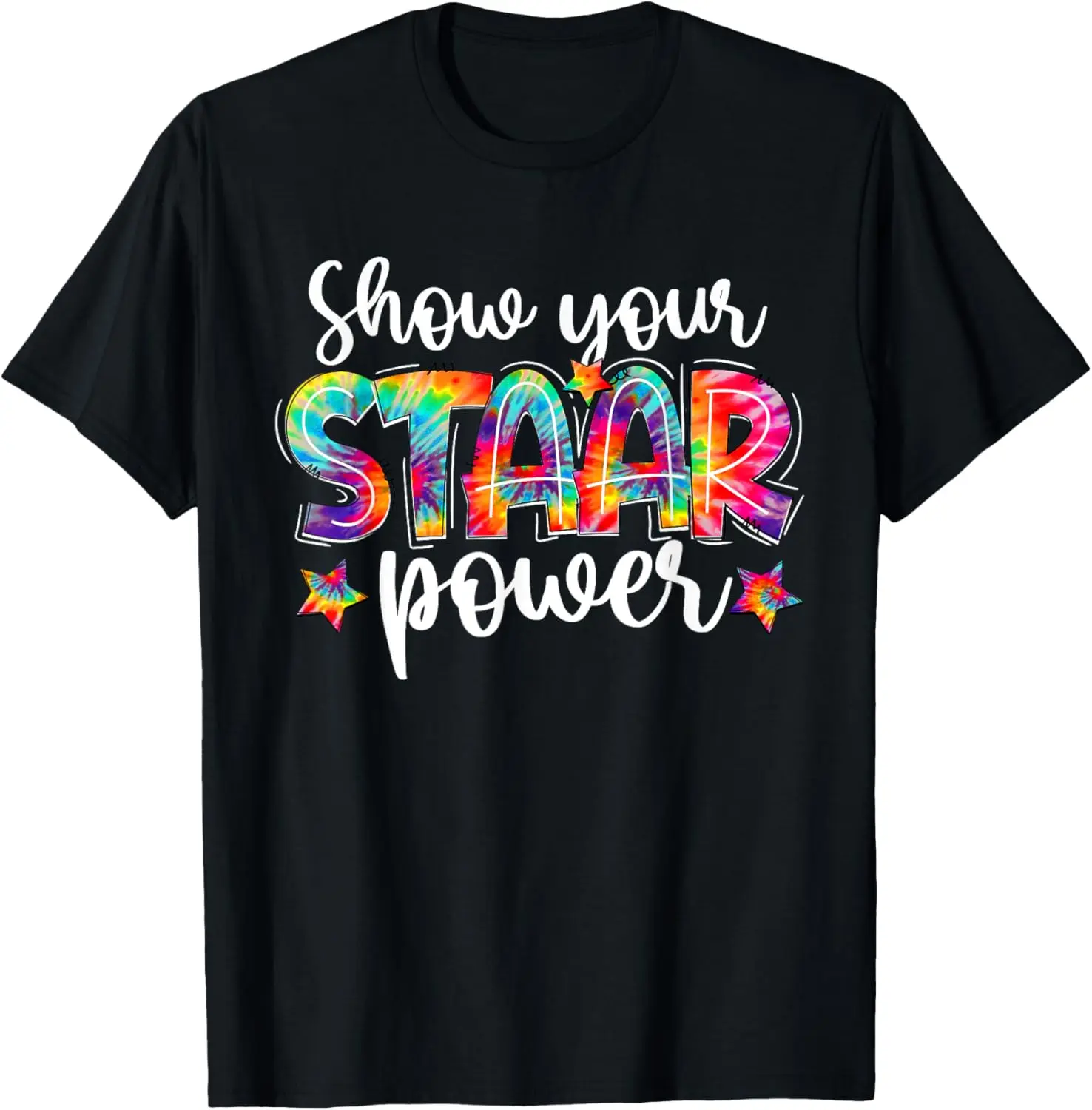 Women's Vintage Short-Sleeve 100% Cotton T-Shirt - Teacher Graphic, STAAR Power Tie-Dye Casual Top for Testing Day Clothes