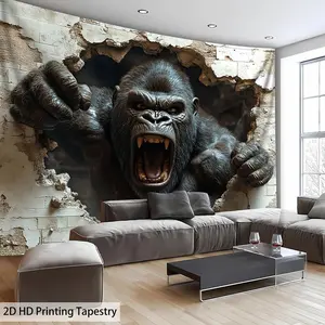 1pc Extra Large Gorilla Wall Tapestry - 2D HD Printed Polyester Hanging Wall Art, Vivid Colorful Design, No Installation Needed for Living Room, Bedroom, Office, Party Decor, Bedroom Wall Art | Vivid Color Tapestry | Polyester Tapestry, Wal