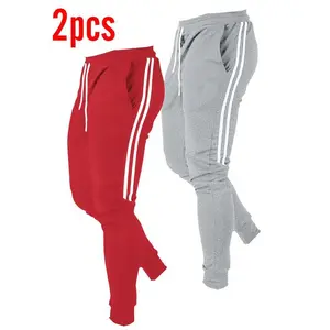 Men's Fleece Jogger Pants, Casual Athletic Joggers, 2 Pack Casual Drawstring Sweatpants with Pockets, Warm Running Trousers for Fall & Winter
